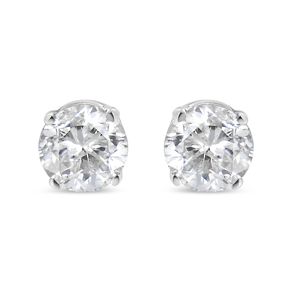 14K White Gold 1.0 Ct Round-Cut Near less Diamond Classic 4-Prong Stud Earrings